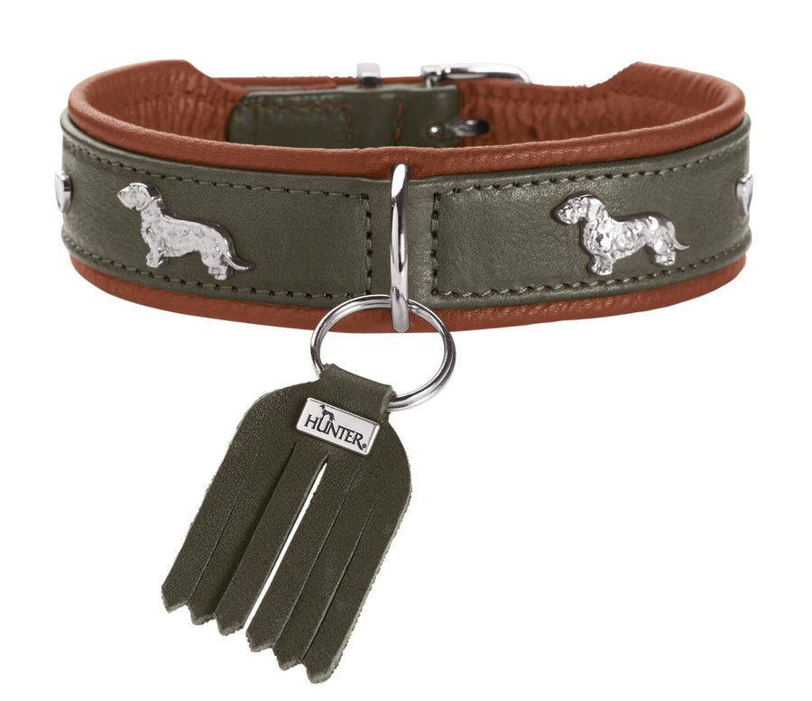 MÜNCHEN Dachshund Collar - Hunter Pet Store -Classic collar for dogs with eye-catching trimmings in traditional look -With premium leather from ecological and socially responsible production -Noble and luxurious - for the highest demands -Particularly soft and supple feel -Gentle processing for high wearing comfort -Made in Germany