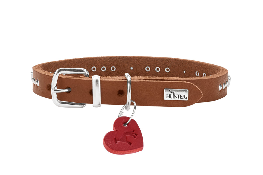 AALBORG Hearts Collar - Hunter Pet Store -Heavily greased full cowhide -Durable and hard wearing -With stylish rivet trim -With leather key ring -Made in Germany