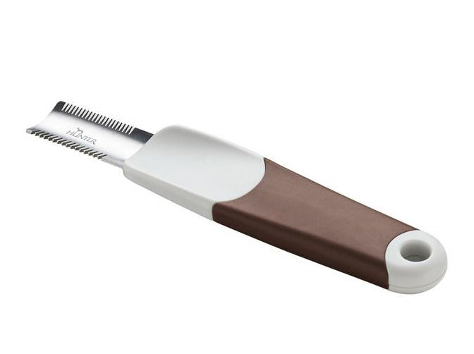 Trimming Knife Double SPA - Hunter Pet Store -stripping knife suitable for all lengths of coat, coarse/fine (short, medium, long) -allows the removal of loose wire coat -high-quality steel blade -for spots that are hard to reach -ergonomically shaped handle