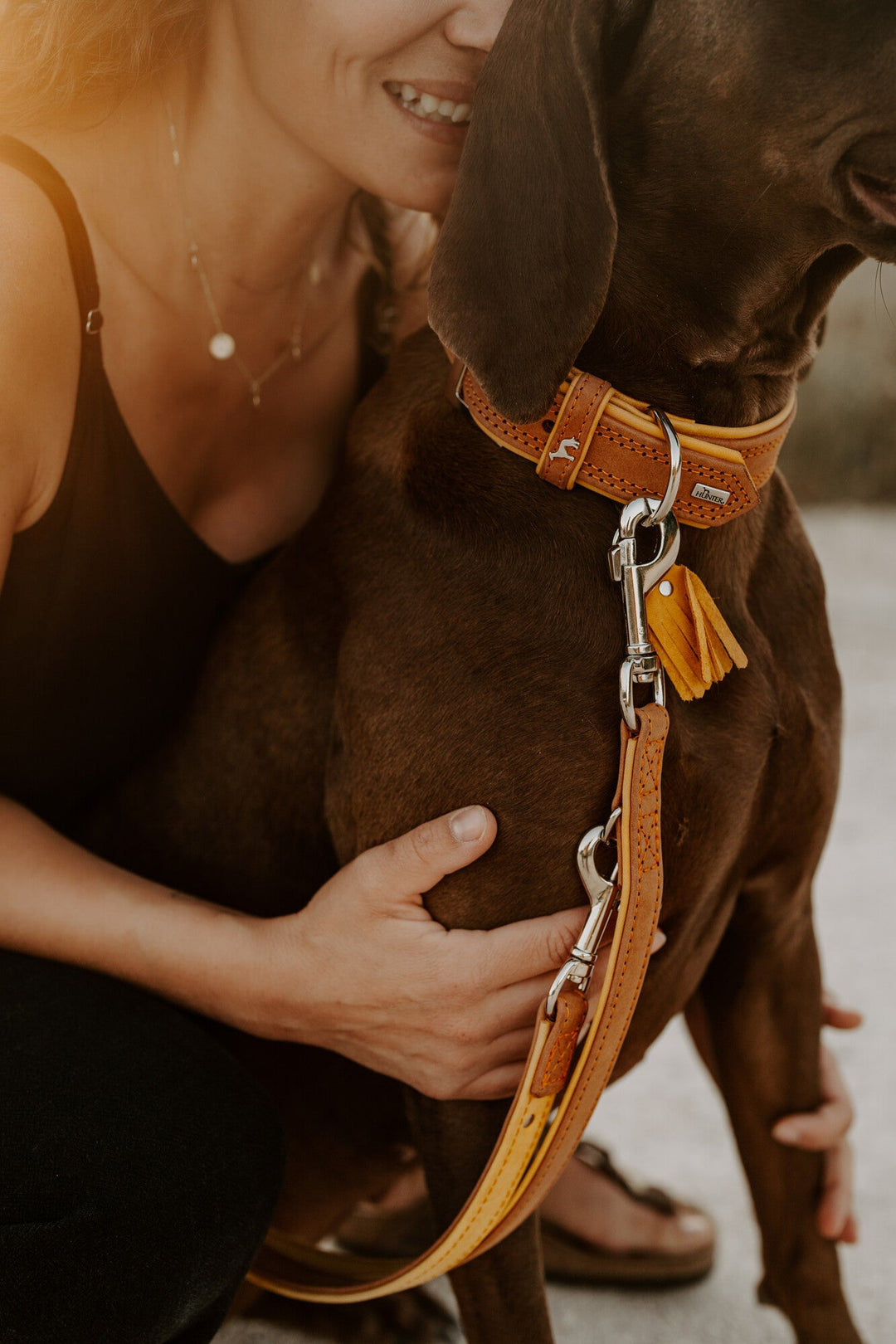 matching collar and leash on dog 