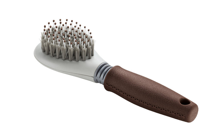 Grooming Brush SPA - Hunter Pet Store -suitable for long-haired, medium-length and short-haired dogs -unique double bristles for optimal grooming of topcoat and undercoat fur -flexible brush neck -ergonomic handle with high-quality leather look