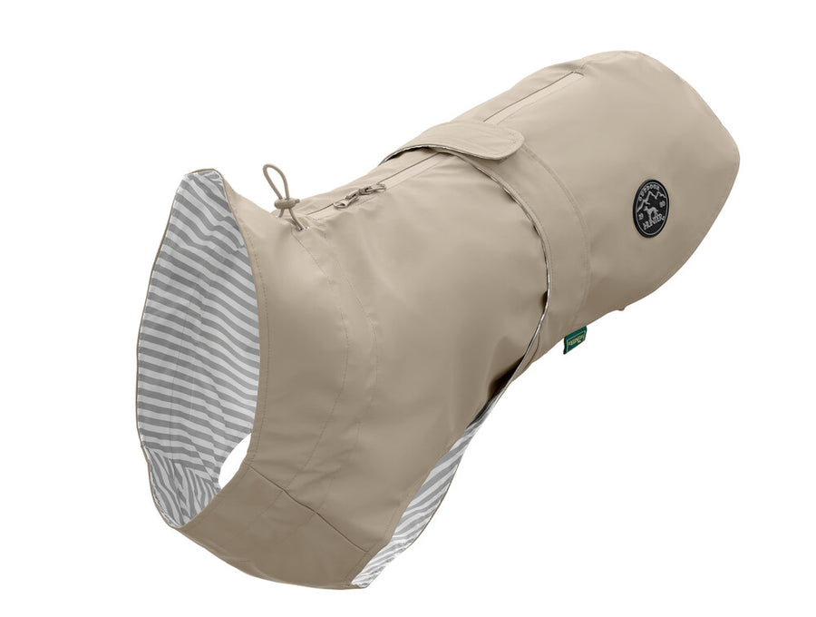 MILFORD Raincoat - Hunter Pet Store -lightweight wind repellent and waterproof raincoat for dogs -with neck collar and closed belly area -individually adjustable belly strap with Velcro fastener -opening for the attachment of a leash to the collar and harness -elastic loops for the hind legs -attractive, classic design -washable at 90 °F