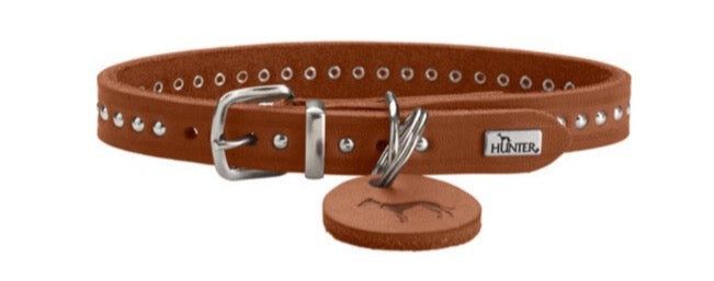 AALBORG Style Collar - Hunter Pet Store -heavily greased full cowhide -durable and hard wearing -with stylish rivet trim -with leather key ring -made in Germany