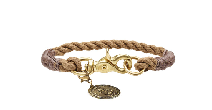 LIST Collar - Hunter Pet Store -nautical rope look -robust braiding -with scissor carabiner -brass fittings -with detachable brass badge -not adjustable -ideal for small dogs -Ahoy there!