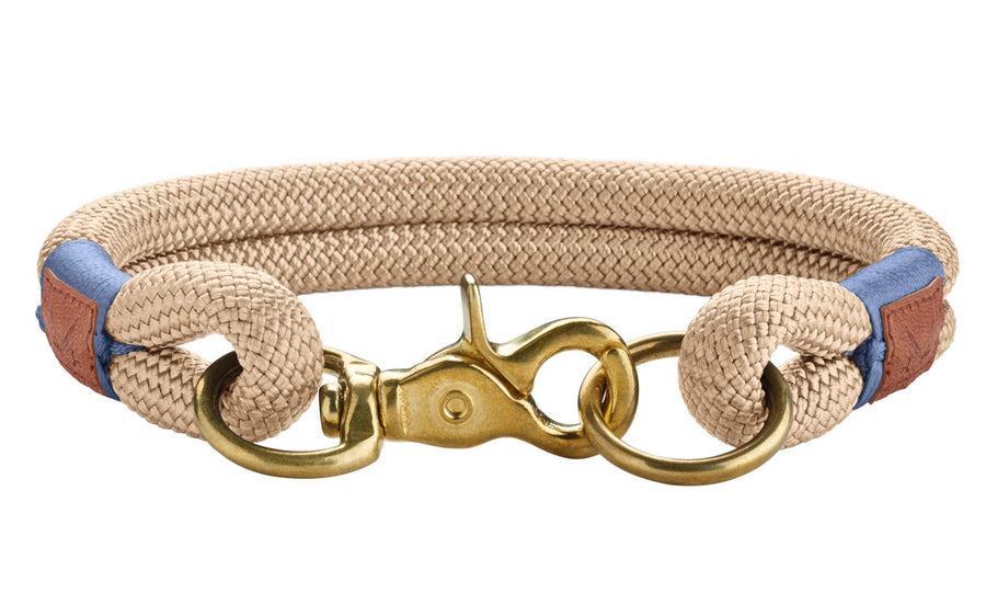 SANSIBAR Rantum Collar - Hunter Pet Store -collar made from two layers of rope -real leather patch with Sansibar logo -brass fittings -with scissor carabiner -not adjustable -striking color accents