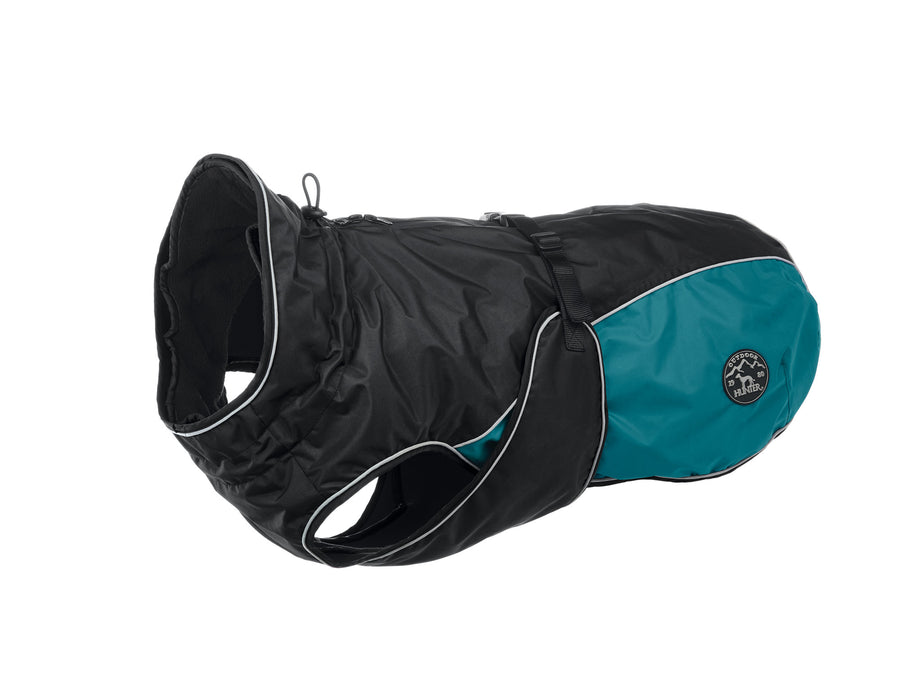UPPSALA Coat - Hunter Pet Store -Warming, plush inner lining -Soft dog coat for very cold and rainy days -With neck collar and closed belly area -Sporty design and reflective piping -Optimum freedom of movement and individually adjustable fit -Opening for the attachment of a leash to the collar and harness -Elastic, length-adjustable loops for the hind legs -Washable at 86 °F