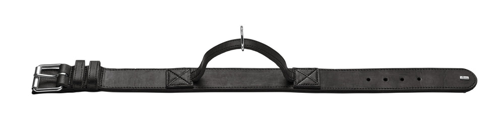 LARVIK Collar with Handle - Hunter Pet Store -cow leather -with attached, tightly sewn handle made from cow leather -O ring (freely movable) for fastening a leash -ideal for large and strong dogs -made in Germany