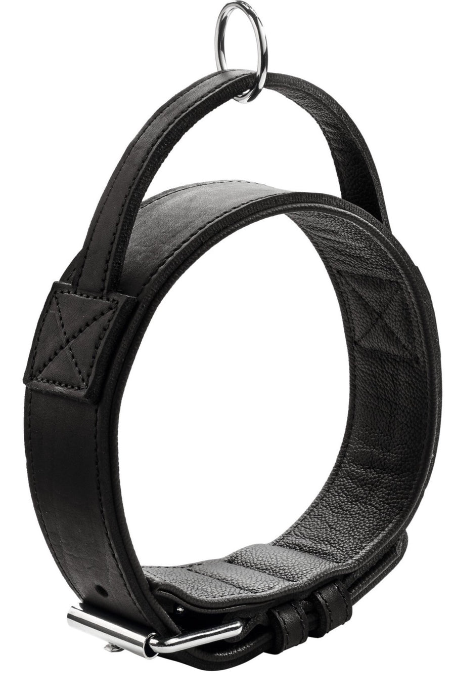LARVIK Collar with Handle - Hunter Pet Store -cow leather -with attached, tightly sewn handle made from cow leather -O ring (freely movable) for fastening a leash -ideal for large and strong dogs -made in Germany