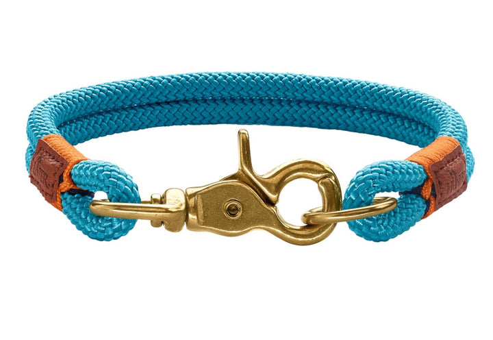 OSS collar - Hunter Pet Store -collar made from two layers of rope -brass fittings -with scissor carabiner -not adjustable -striking color accents