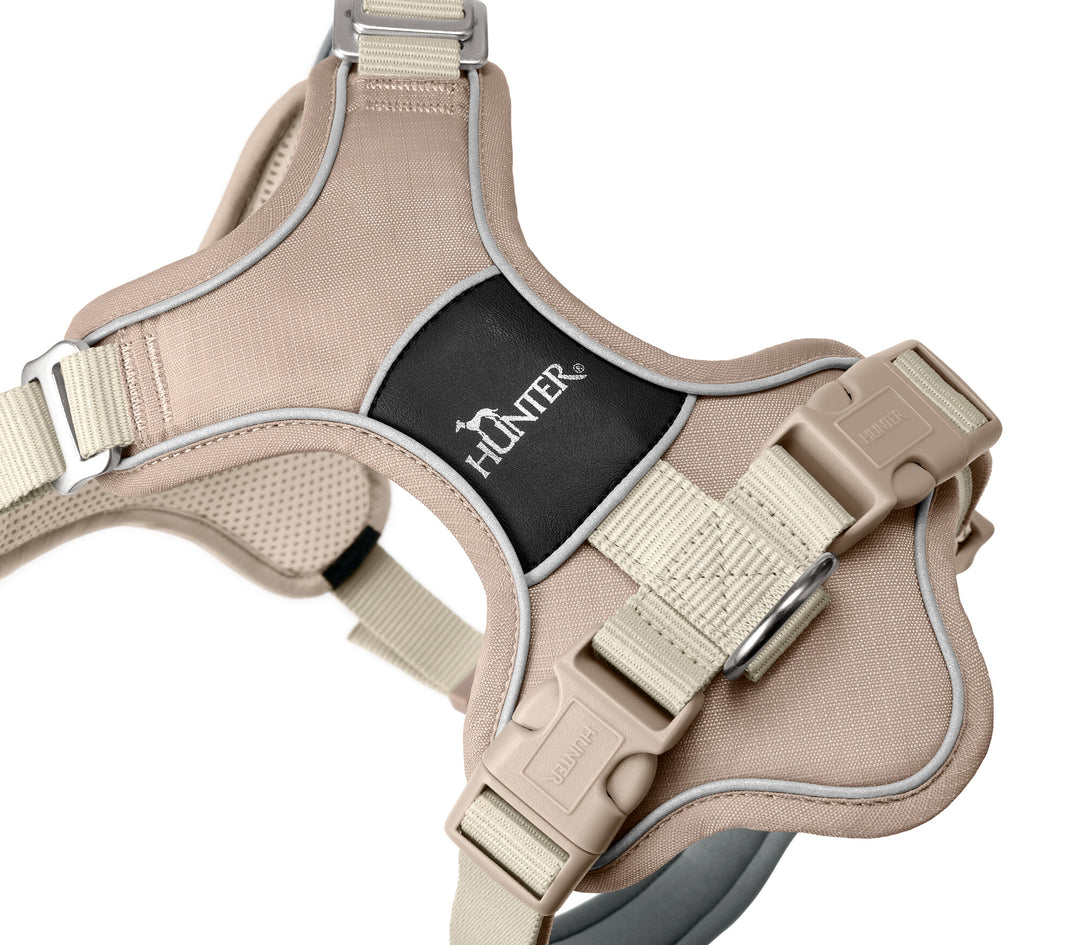 DIVO Up Harness - Hunter Pet Store -Front entry option for head shy dogs -5-way adjustment for ergonomic fit -Comfortable padding with soft, breathable mesh material and neoprene -Highly reflective thanks to 3M™ Scotchlite™ Reflective material and HUNTER logo print -With two D-rings for leashing to the dog's back or chest area -D-ring in the chest area can be "hidden" with a flick of the wrist