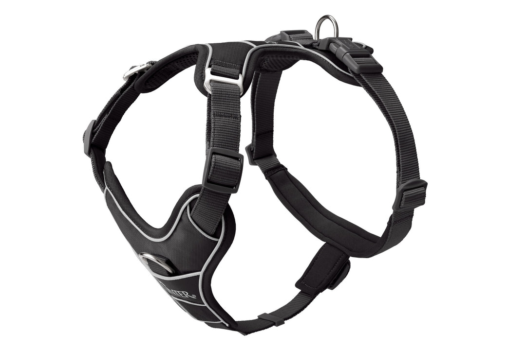 DIVO Up Harness - Hunter Pet Store -Front entry option for head shy dogs -5-way adjustment for ergonomic fit -Comfortable padding with soft, breathable mesh material and neoprene -Highly reflective thanks to 3M™ Scotchlite™ Reflective material and HUNTER logo print -With two D-rings for leashing to the dog's back or chest area -D-ring in the chest area can be "hidden" with a flick of the wrist