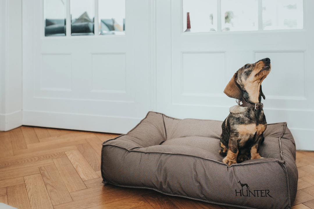 LANCASTER Quilted Bed - Hunter Pet Store -Quilted dog bed for resting and relaxing -Elegant, quiet design with discreet Pepita pattern -With a high, comfortable filling -Pleasant and soft feel -Slip-resistant underside -Cover removable by zipper and washable at 140 °F