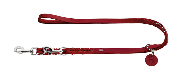 SOLID EDUCATION Adjustable Leash - Hunter Pet Store -particularly tough and hard-wearing leather-hand-braided-with a leather keyring-snap bolt braided into the leather-3-fold adjustable-made in Germany