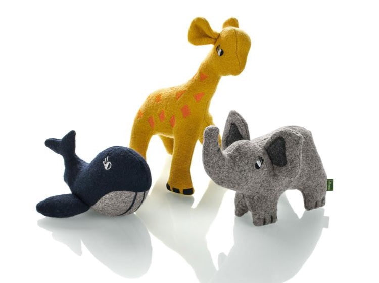 EIBY Whale Dog toy - Hunter Pet Store -cute animal dog toy, without squeaker -for playing, cuddling and loving -made of up-cycled outer material and recycled filling -attractive yet tough wool/polyester mix -machine washable at 86°F