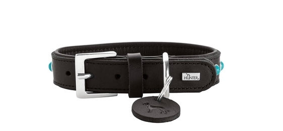 MODICA Collar - Hunter Pet Store -classic collar, universally useable -particularly tough and hard-wearing leather -with decorative trimmings -with leather key ring -made in Germany