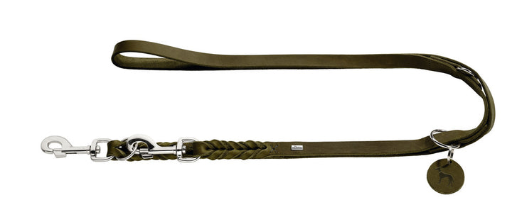 SOLID EDUCATION Adjustable Leash - Hunter Pet Store -particularly tough and hard-wearing leather-hand-braided-with a leather keyring-snap bolt braided into the leather-3-fold adjustable-made in Germany