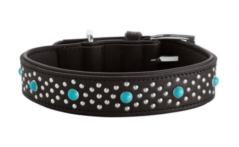 MADONA Collar - Hunter Pet Store -classic collar, universally useable -particularly tough and hard-wearing leather -with decorative trimmings -with leather key ring -made in Germany