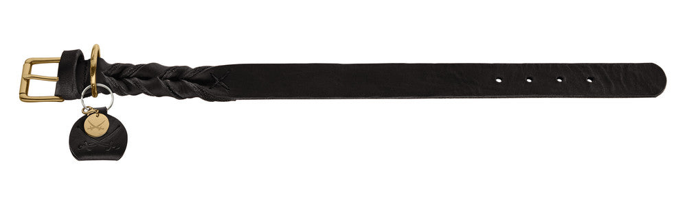 SANSIBAR Solid Collar - Hunter Pet Store -particularly tough and hard-wearing leather -hand-braided details -brass fittings -with leather keyring -made in Germany
