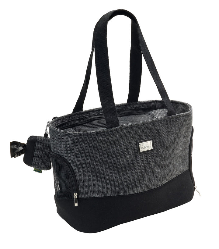 BARCELONA Dog carrier - Hunter Pet Store -carry bag for pets weighing up to 17.6 lbs -wool blended fabric with a herringbone design -openings for optimum ventilation -inside nylon strap with carabiner makes it possible to secure your pet -washable