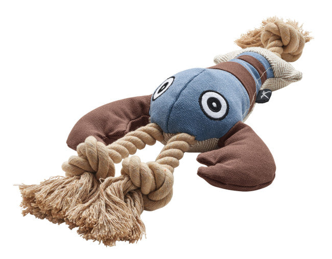 SANSIBAR Lobster Dog toy - Hunter Pet Store -upper material 60% cotton, 40% polyester -knotted rope running through the toy -washable at 90 °F