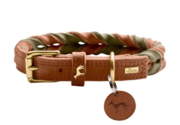 SOLID EDUCATION Duo Collar - Hunter Pet Store -classic collar, universally usable -particularly tough and hard-wearing leather -rounded edges -hand-braided -with a leather keyring -made in Germany