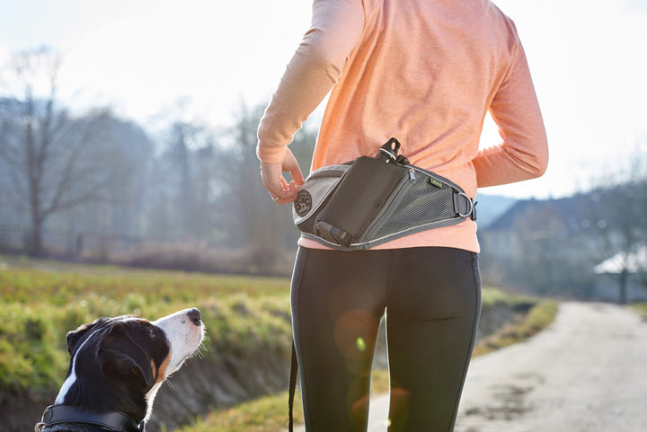 JASPER Jogging belt - Hunter Pet Store -ergonomic bag for sporting activities with the dog -individually adjustable to your own waist circumference (up to 3'11¼­˝ ) -with elastic, infinitely adjustable lead (up to 3'10 1⁄16˝, without pull) -with safety buckle and wrist loop with soft neoprene padding -with slide-in and zipped pockets for keys, water bottle and co. -reflective elements for optimum visibility -easy to clean: simply wash off