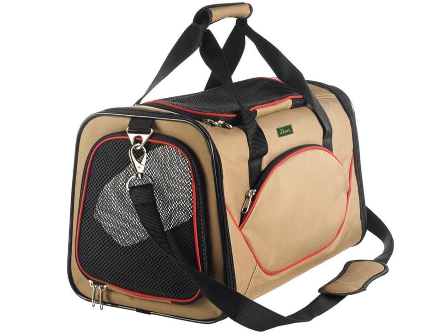 KANSAS Dog Carrier - Hunter Pet Store -Carry bag for pets weighing up to 14.3 lbs -Large ventilation opening for optimum air circulation -Two entrances -Can be folded to save space -Removable imitation lambswool inlay -Washable