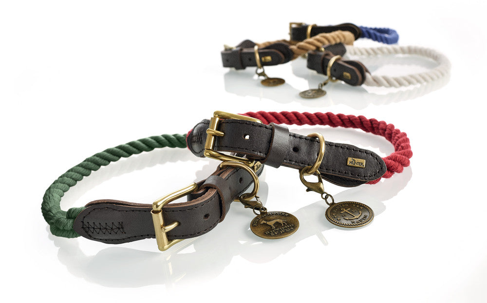 Adjustable LIST Collar - Hunter Pet Store -nautical rope look -robust braiding -with scissor carabiner -brass fittings -with detachable brass badge -adjustable -ideal for small dogs -Ahoy there!