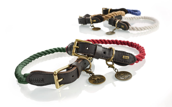 Adjustable LIST Collar - Hunter Pet Store -nautical rope look -robust braiding -with scissor carabiner -brass fittings -with detachable brass badge -adjustable -ideal for small dogs -Ahoy there!