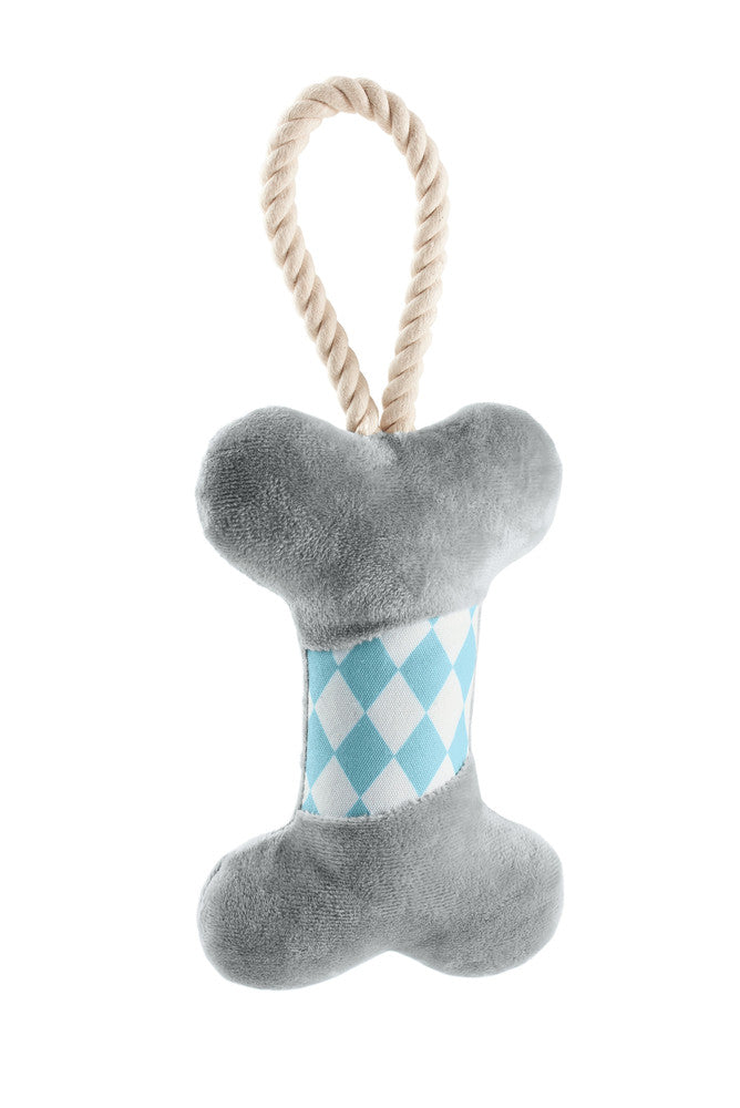 SALIMA Bone Dog toy - Hunter Pet Store -polyester -with squeaker -with a rope for throwing and playing tug-o-war -soft and cuddly -hand wash -6.69 in