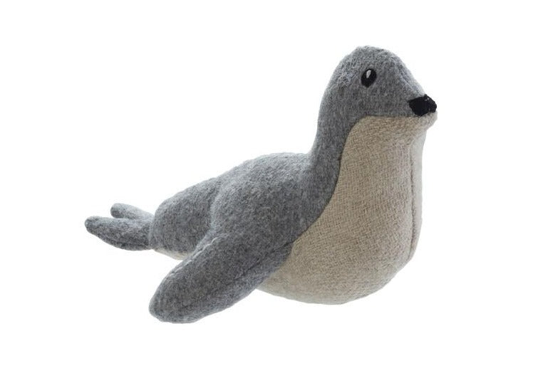 SKAGEN Seal - Hunter Pet Store -Cute dog toy in a maritime look, without squeaker -For small and medium-sized dogs -For playing, cuddling and loving -Made of up-cycled outer material and recycled filling -Attractive yet tough wool/polyester mix -Machine washable at 140 °F -9.8"