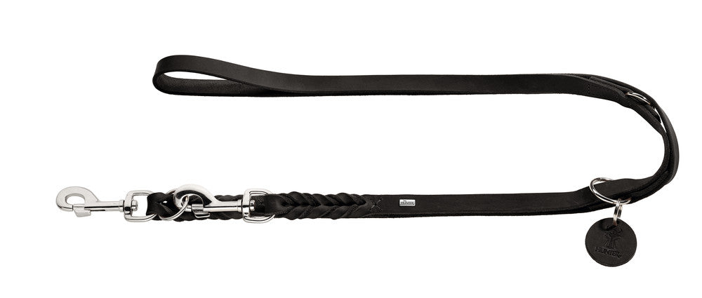SOLID EDUCATION Adjustable Leash - Hunter Pet Store -particularly tough and hard-wearing leather-hand-braided-with a leather keyring-snap bolt braided into the leather-3-fold adjustable-made in Germany