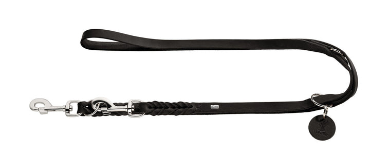 SOLID EDUCATION Adjustable Leash - Hunter Pet Store -particularly tough and hard-wearing leather-hand-braided-with a leather keyring-snap bolt braided into the leather-3-fold adjustable-made in Germany