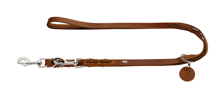 SOLID EDUCATION Adjustable Leash - Hunter Pet Store -particularly tough and hard-wearing leather-hand-braided-with a leather keyring-snap bolt braided into the leather-3-fold adjustable-made in Germany
